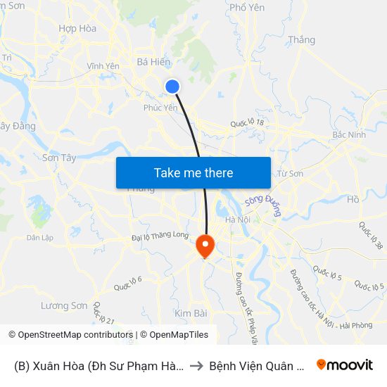 (B) Xuân Hòa (Đh Sư Phạm Hà Nội 2) to Bệnh Viện Quân Y 103 map
