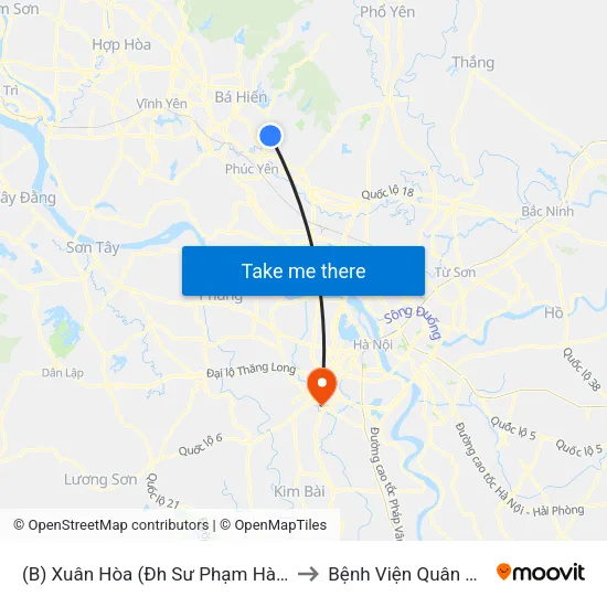 (B) Xuân Hòa (Đh Sư Phạm Hà Nội 2) to Bệnh Viện Quân Y 103 map