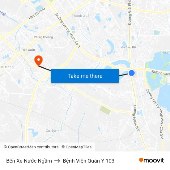 Bến Xe Nước Ngầm to Bệnh Viện Quân Y 103 map