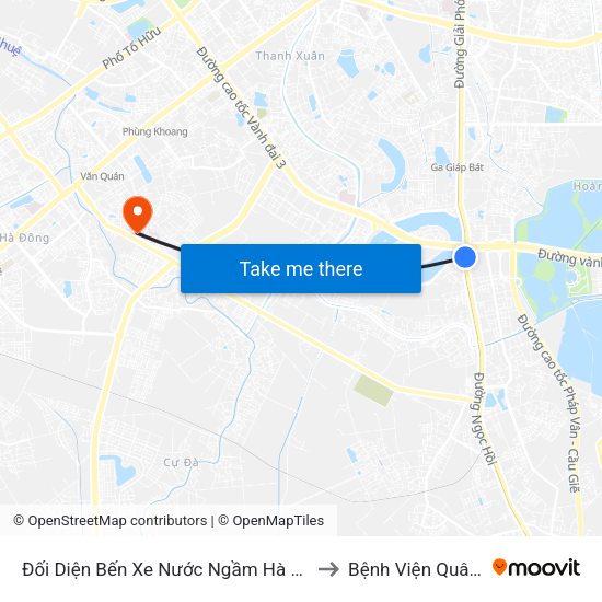 Đối Diện Bến Xe Nước Ngầm Hà Nội - Ngọc Hồi to Bệnh Viện Quân Y 103 map