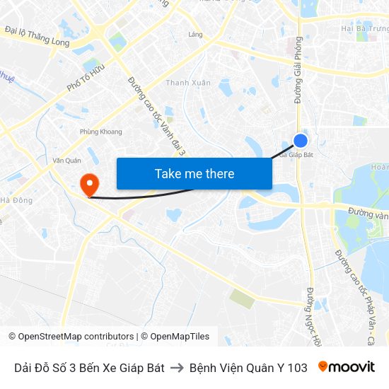 Dải Đỗ Số 3 Bến Xe Giáp Bát to Bệnh Viện Quân Y 103 map