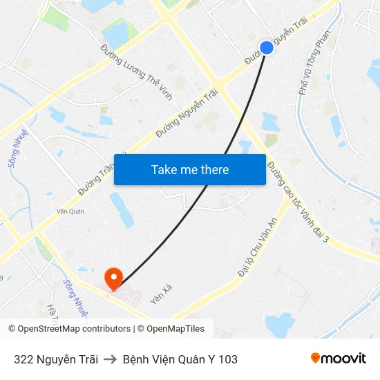 322 Nguyễn Trãi to Bệnh Viện Quân Y 103 map