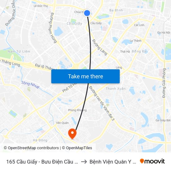 165 Cầu Giấy - Bưu Điện Cầu Giấy to Bệnh Viện Quân Y 103 map