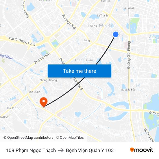 109 Phạm Ngọc Thạch to Bệnh Viện Quân Y 103 map