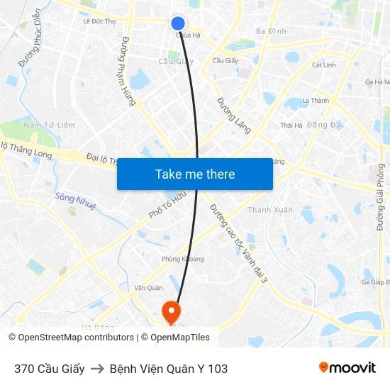 370 Cầu Giấy to Bệnh Viện Quân Y 103 map