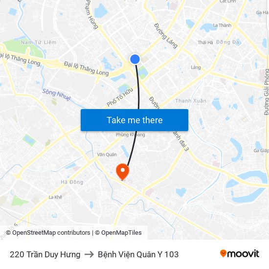 220 Trần Duy Hưng to Bệnh Viện Quân Y 103 map
