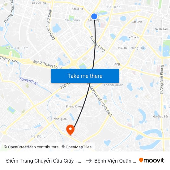 Điểm Trung Chuyển Cầu Giấy - Thủ Lệ 02 to Bệnh Viện Quân Y 103 map