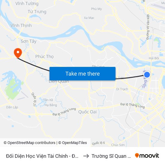 Đối Diện Học Viện Tài Chính - Đường Đức Thắng to Trường Sĩ Quan Pháo Binh map