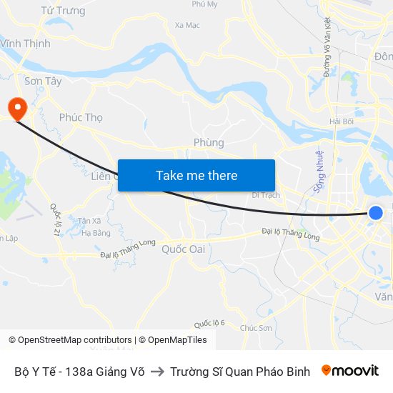 Bộ Y Tế - 138a Giảng Võ to Trường Sĩ Quan Pháo Binh map