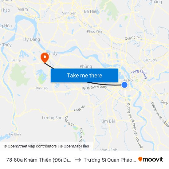 44-46 Khâm Thiên to Trường Sĩ Quan Pháo Binh map