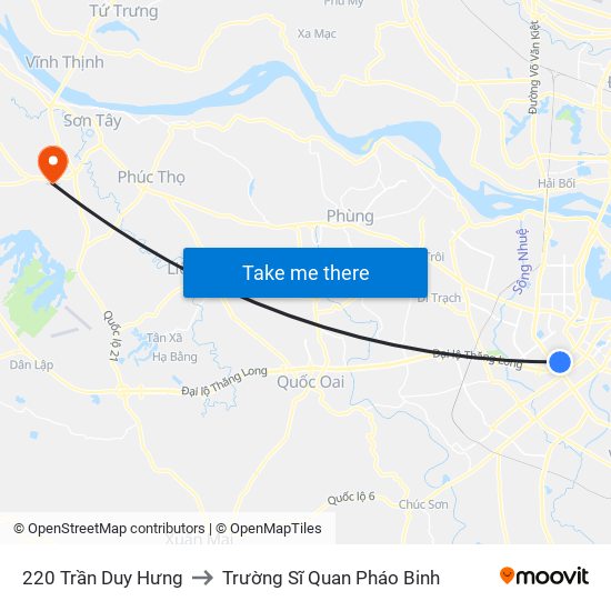 220 Trần Duy Hưng to Trường Sĩ Quan Pháo Binh map