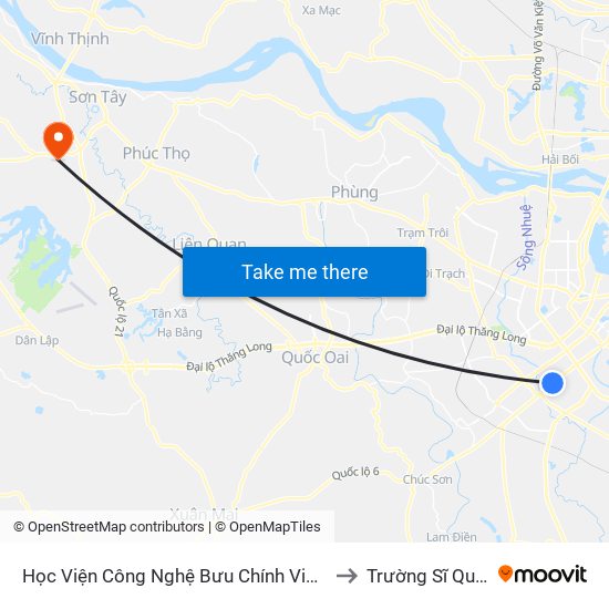 Học Viện Công Nghệ Bưu Chính Viễn Thông - Trần Phú (Hà Đông) to Trường Sĩ Quan Pháo Binh map