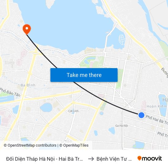 Đối Diện Tháp Hà Nội - Hai Bà Trưng (Cạnh 56 Hai Bà Trưng) to Bệnh Viện Tư Nhân Medlatec map