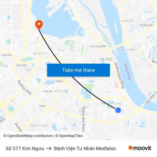 Số 377 Kim Ngưu to Bệnh Viện Tư Nhân Medlatec map