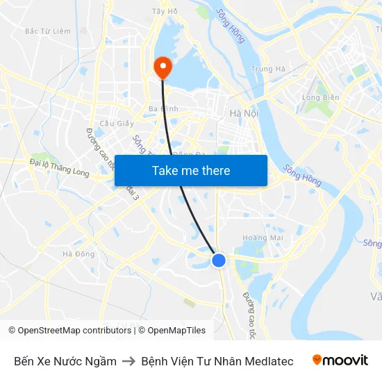 Bến Xe Nước Ngầm to Bệnh Viện Tư Nhân Medlatec map