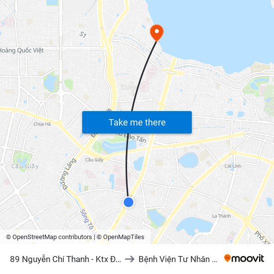 89 Nguyễn Chí Thanh - Ktx Đại Học Luật to Bệnh Viện Tư Nhân Medlatec map