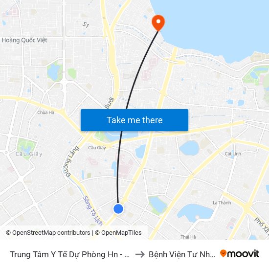 Trung Tâm Y Tế Dự Phòng Hn - 70 Nguyễn Chí Thanh to Bệnh Viện Tư Nhân Medlatec map