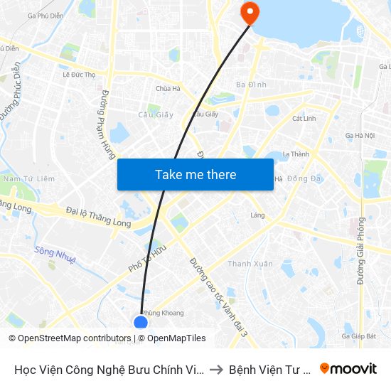 Học Viện Công Nghệ Bưu Chính Viễn Thông - Trần Phú (Hà Đông) to Bệnh Viện Tư Nhân Medlatec map