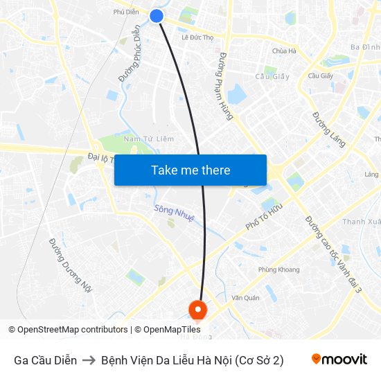 Ga Cầu Diễn to Bệnh Viện Da Liễu Hà Nội (Cơ Sở 2) map