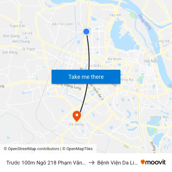 Trước 100m Ngõ 218 Phạm Văn Đồng (Đối Diện Công Viên Hòa Bình) to Bệnh Viện Da Liễu Hà Nội (Cơ Sở 2) map