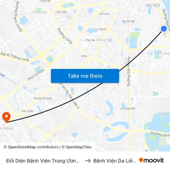 Đối Diện Bệnh Viện Trung Ương Quân Đội 108 - Trần Hưng Đạo to Bệnh Viện Da Liễu Hà Nội (Cơ Sở 2) map
