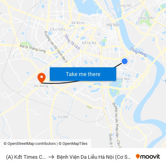 (A) Kđt Times City to Bệnh Viện Da Liễu Hà Nội (Cơ Sở 2) map