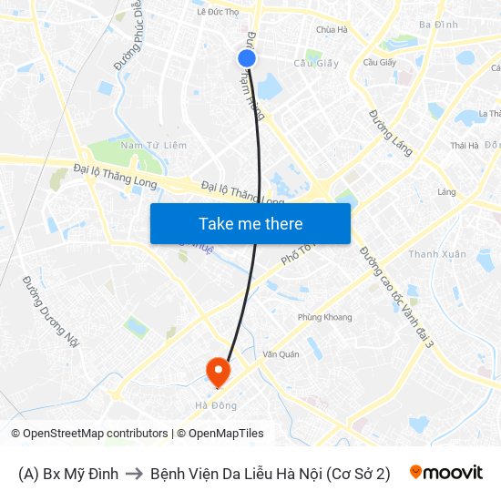 (A) Bx Mỹ Đình to Bệnh Viện Da Liễu Hà Nội (Cơ Sở 2) map