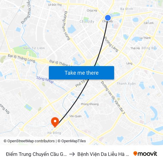 Điểm Trung Chuyển Cầu Giấy - Thủ Lệ 02 to Bệnh Viện Da Liễu Hà Nội (Cơ Sở 2) map