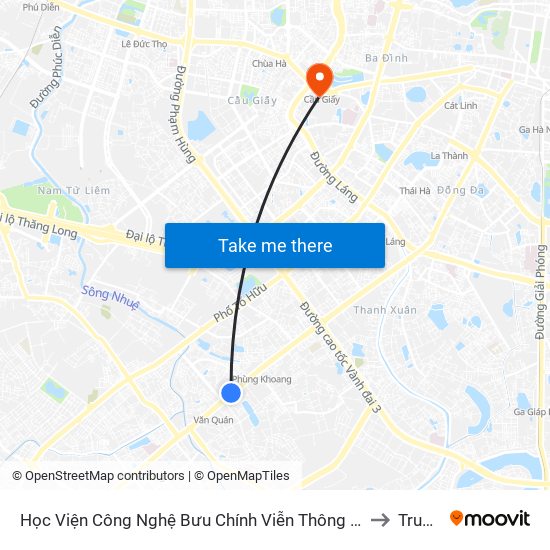 Học Viện Công Nghệ Bưu Chính Viễn Thông - Trần Phú (Hà Đông) to Truong7 map