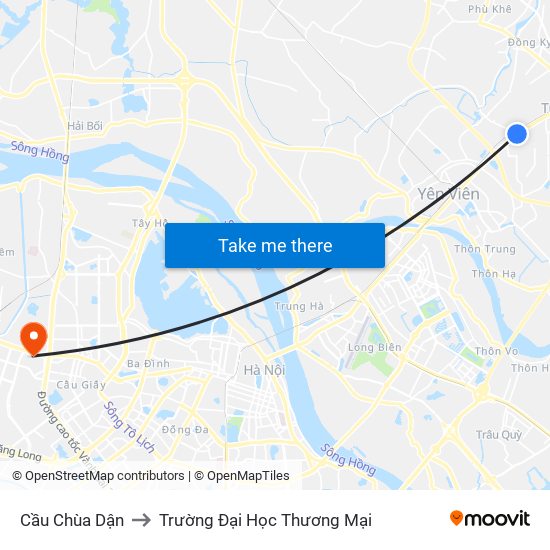 Cầu Chùa Dận to Trường Đại Học Thương Mại map