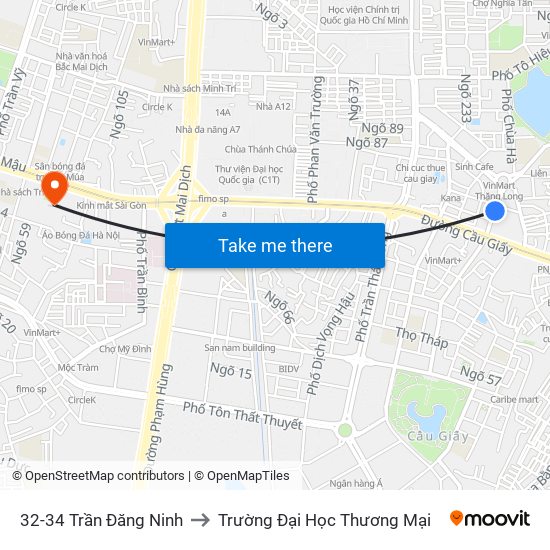 32-34 Trần Đăng Ninh to Trường Đại Học Thương Mại map