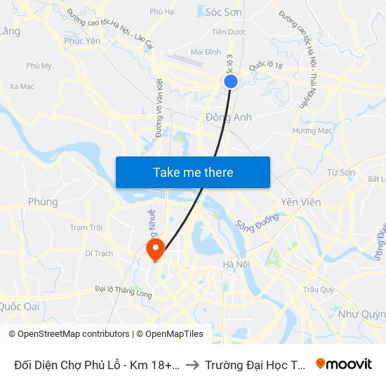 Đối Diện Chợ Phủ Lỗ - Km 18+650 Quốc Lộ 3 to Trường Đại Học Thương Mại map