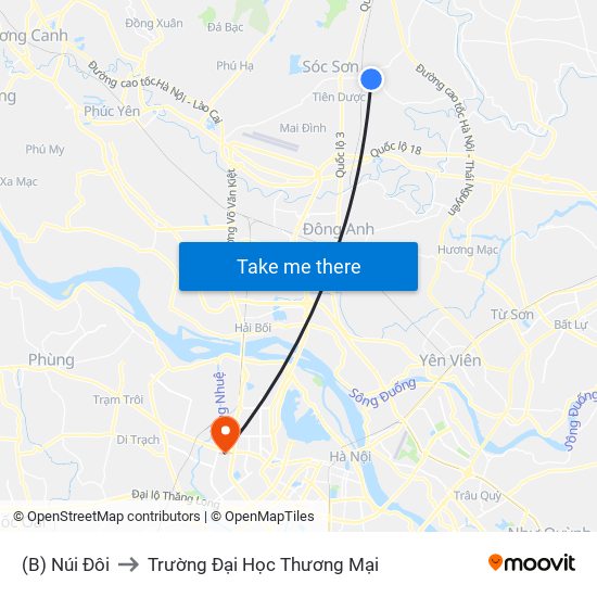 (B) Núi Đôi to Trường Đại Học Thương Mại map