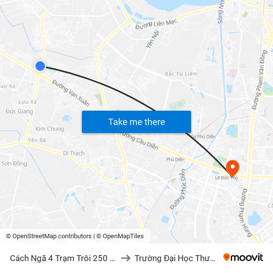 Cách Ngã 4 Trạm Trôi 250 - Tân Lập to Trường Đại Học Thương Mại map