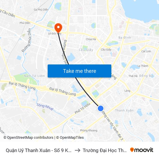 Quận Uỷ Thanh Xuân - Số 9 Khuất Duy Tiến to Trường Đại Học Thương Mại map