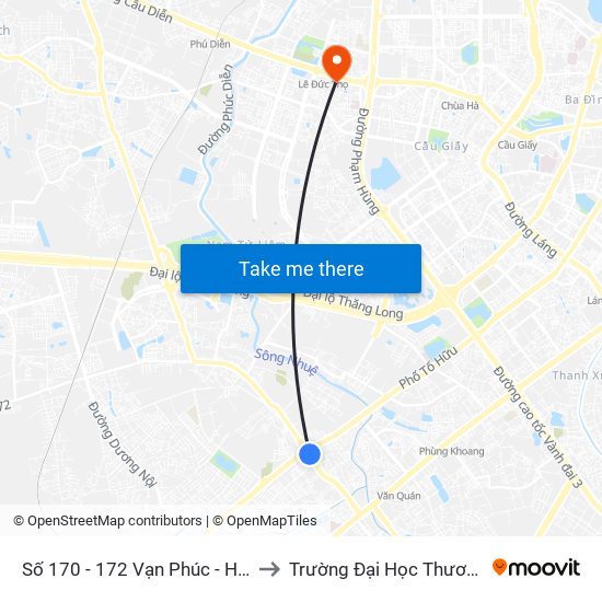 Số 170 - 172 Vạn Phúc - Hà Đông to Trường Đại Học Thương Mại map