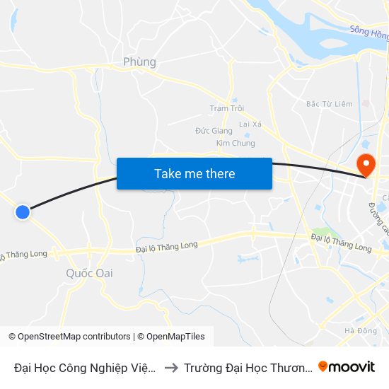 Đại Học Công Nghiệp Việt Hung to Trường Đại Học Thương Mại map