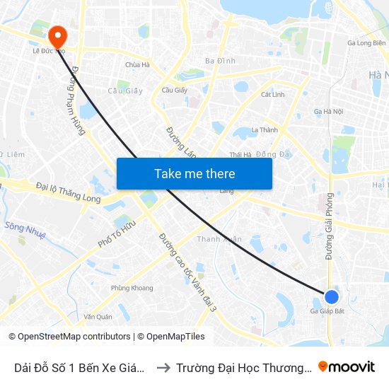 Dải Đỗ Số 1 Bến Xe Giáp Bát to Trường Đại Học Thương Mại map