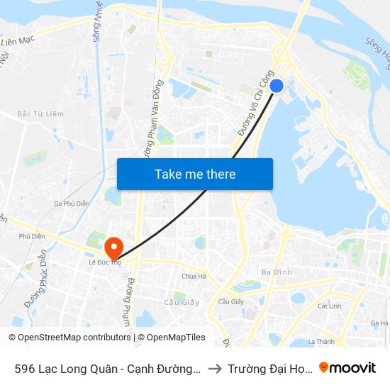 596 Lạc Long Quân - Cạnh Đường Vào Công Viên Nước Hồ Tây to Trường Đại Học Thương Mại map