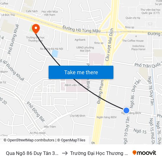 Qua Ngõ 86 Duy Tân 30m to Trường Đại Học Thương Mại map