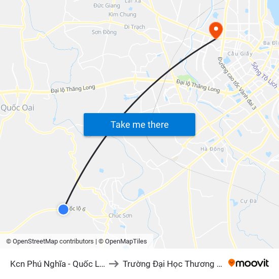 Kcn Phú Nghĩa - Quốc Lộ 6 to Trường Đại Học Thương Mại map