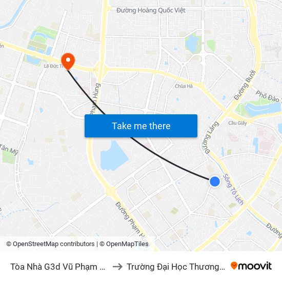 Tòa Nhà G3d Vũ Phạm Hàm to Trường Đại Học Thương Mại map