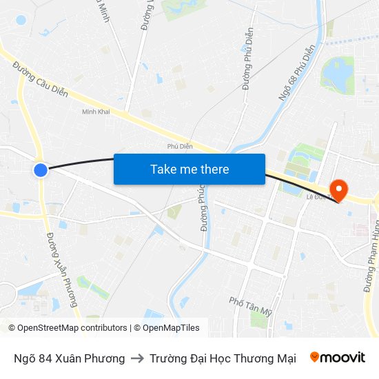 Ngõ 84 Xuân Phương to Trường Đại Học Thương Mại map