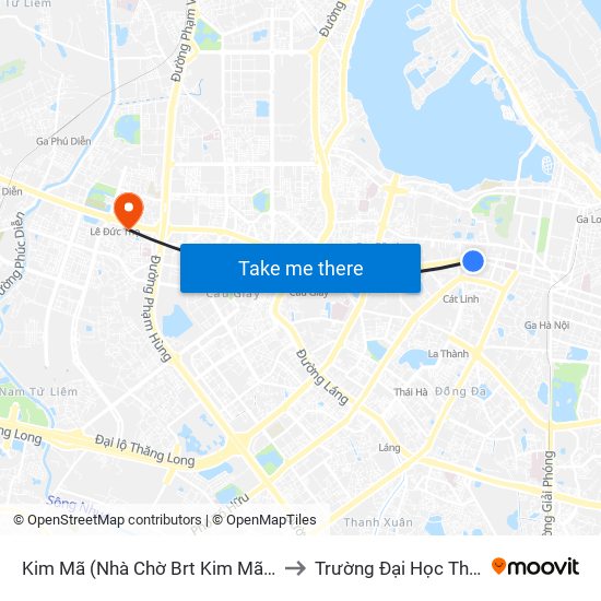 Kim Mã (Nhà Chờ Brt Kim Mã) - Biển Trước to Trường Đại Học Thương Mại map