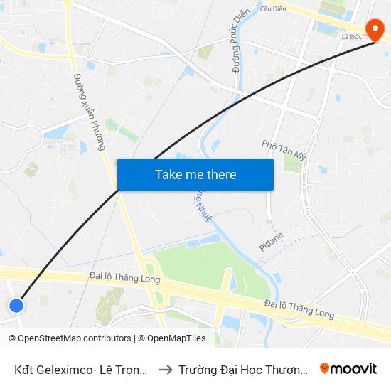 Kđt Geleximco- Lê Trọng Tấn to Trường Đại Học Thương Mại map