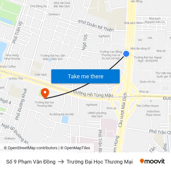 Số 9 Phạm Văn Đồng to Trường Đại Học Thương Mại map