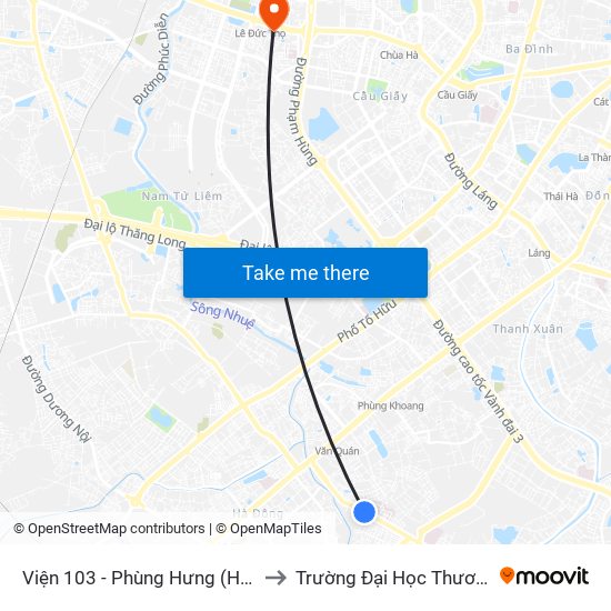 Viện 103 - Phùng Hưng (Hà Đông) to Trường Đại Học Thương Mại map