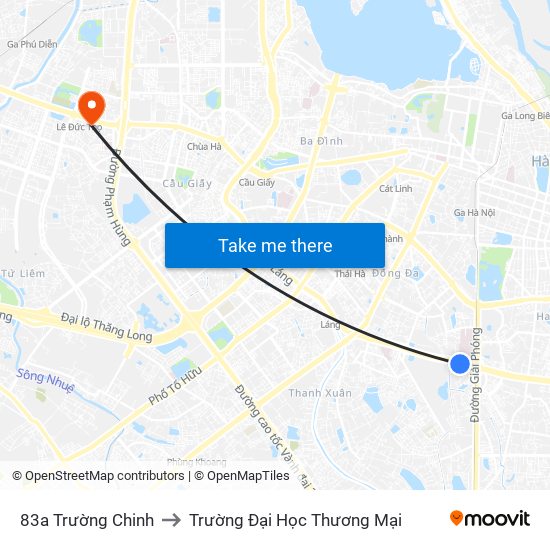 83a Trường Chinh to Trường Đại Học Thương Mại map