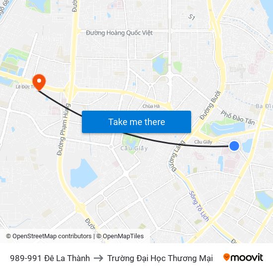 989-991 Đê La Thành to Trường Đại Học Thương Mại map