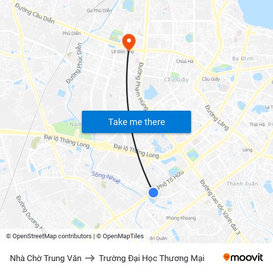 Nhà Chờ Trung Văn to Trường Đại Học Thương Mại map